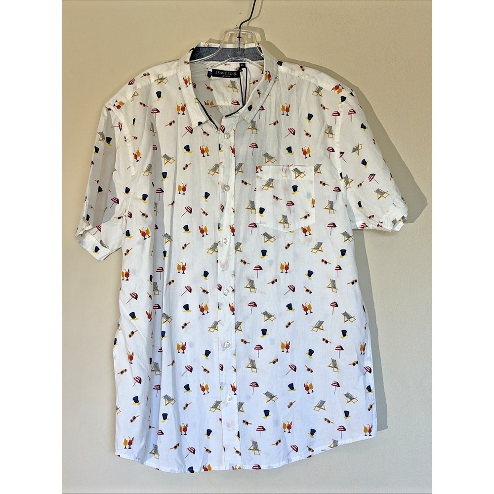 Brave Soul London White Summertime Beach Pool Casual Button Up Shirt Mens XL NEW